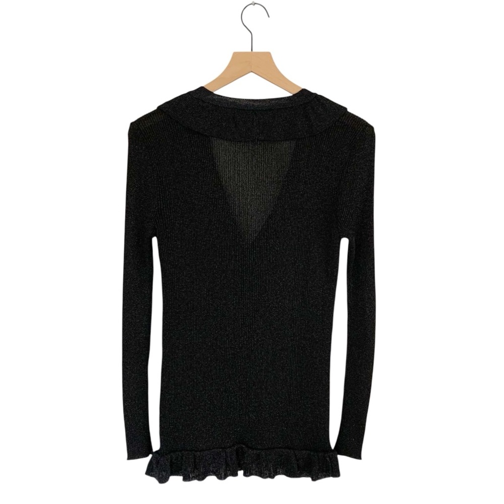 Vintage Yves Saint Laurent Black Metallic Ruffled Lapel Cardigan- Rare Find - Picture 3 of 11